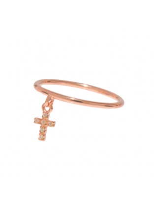 Leaf Ring mit Anhänger 'Kreuz' rosé vergoldet