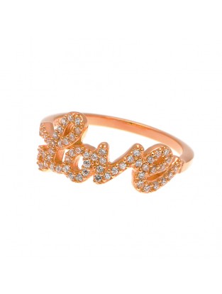 Leaf Ring 'LOVE' mit Zirkonia rosé vergoldet