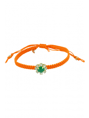 Makramee Armband orange/ grüner Stein