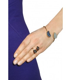 Ring vergoldet mit Achaten blau-grau 
