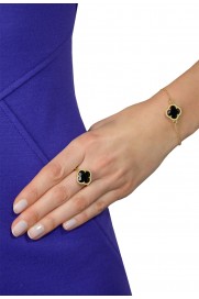 Ring 'Kleeblatt Simple' schwarz vergoldet