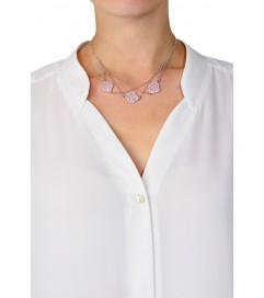 Halskette 'Kleeblatt Triple' rosa silber