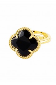 Ring 'Kleeblatt Simple' schwarz vergoldet