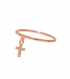 Leaf Ring mit Anhänger 'Kreuz' rosé vergoldet